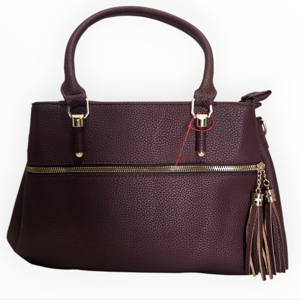 KK XIU Sophisticated DeePlum Foux Leather Satchel Women's With Structured Design - Picture 2 of 16